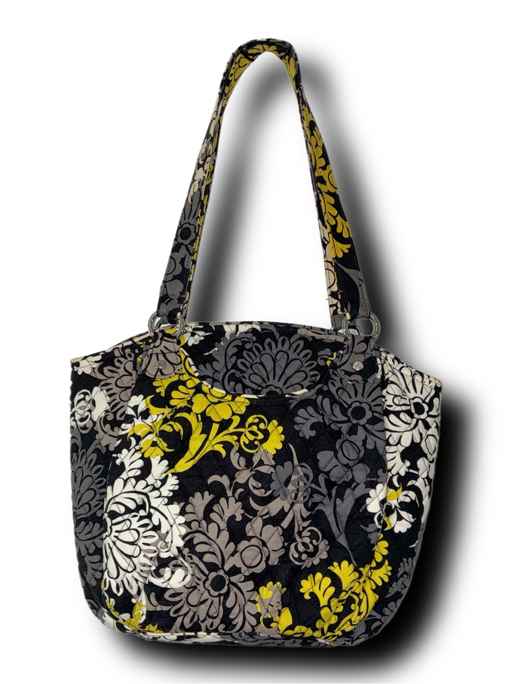 Quilted Floral Tote Bag in Black, Gray & Yellow